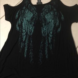 Black Off Shoulder Angel Shirt